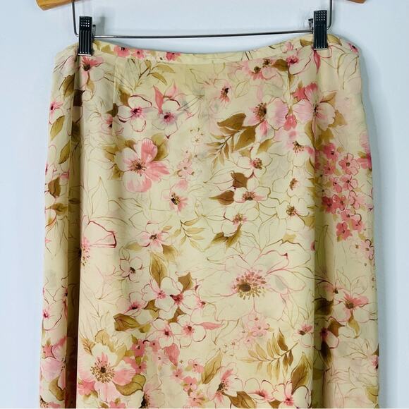 Vintage tan pink floral chiffon cottagecore romantic maxi skirt 14 - Picture 2 of 6
